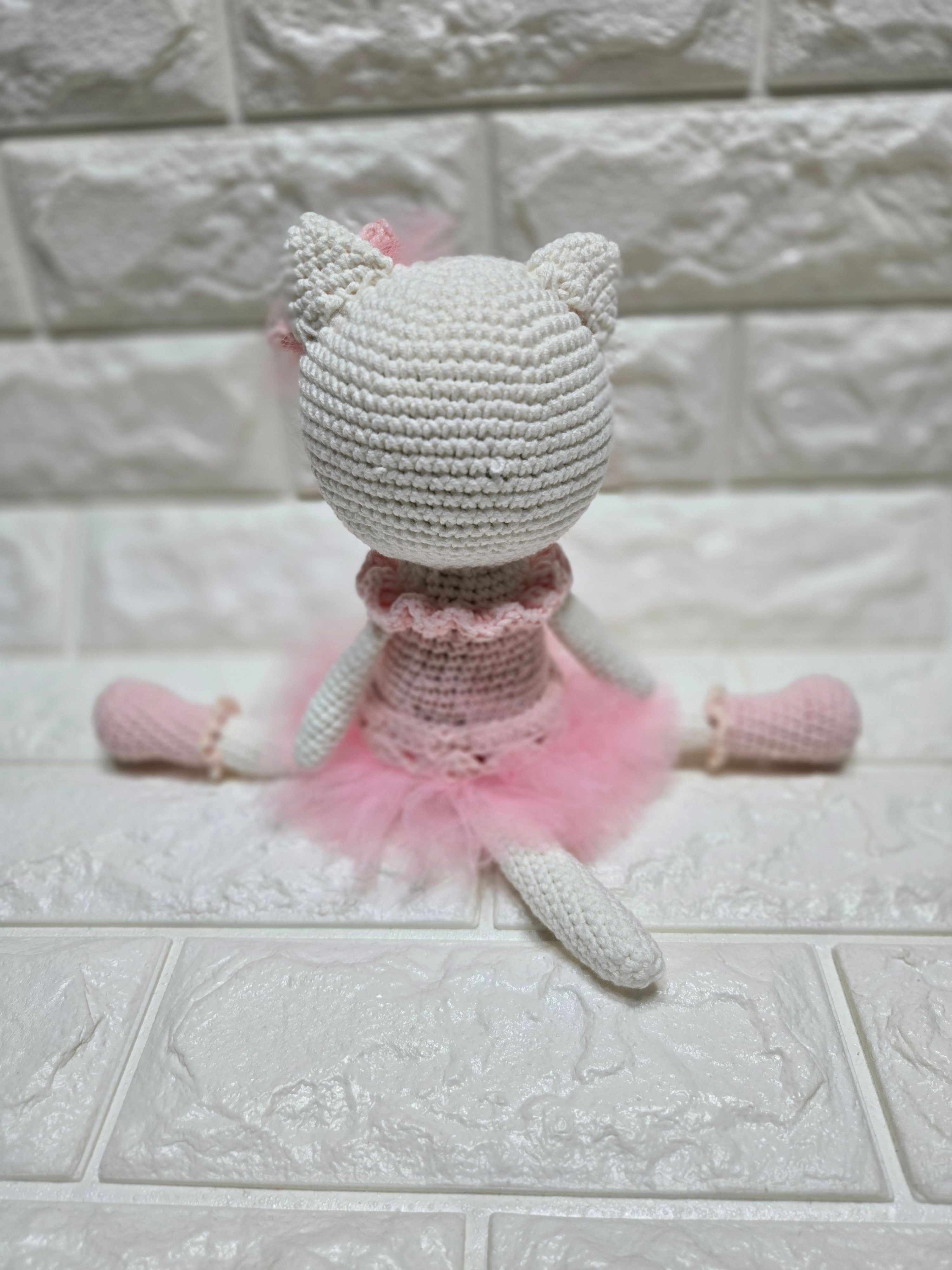 Handmade Crochet Cat Ballerina Doll