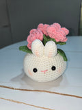 Handmade Crochet Bunny Pot with Roses