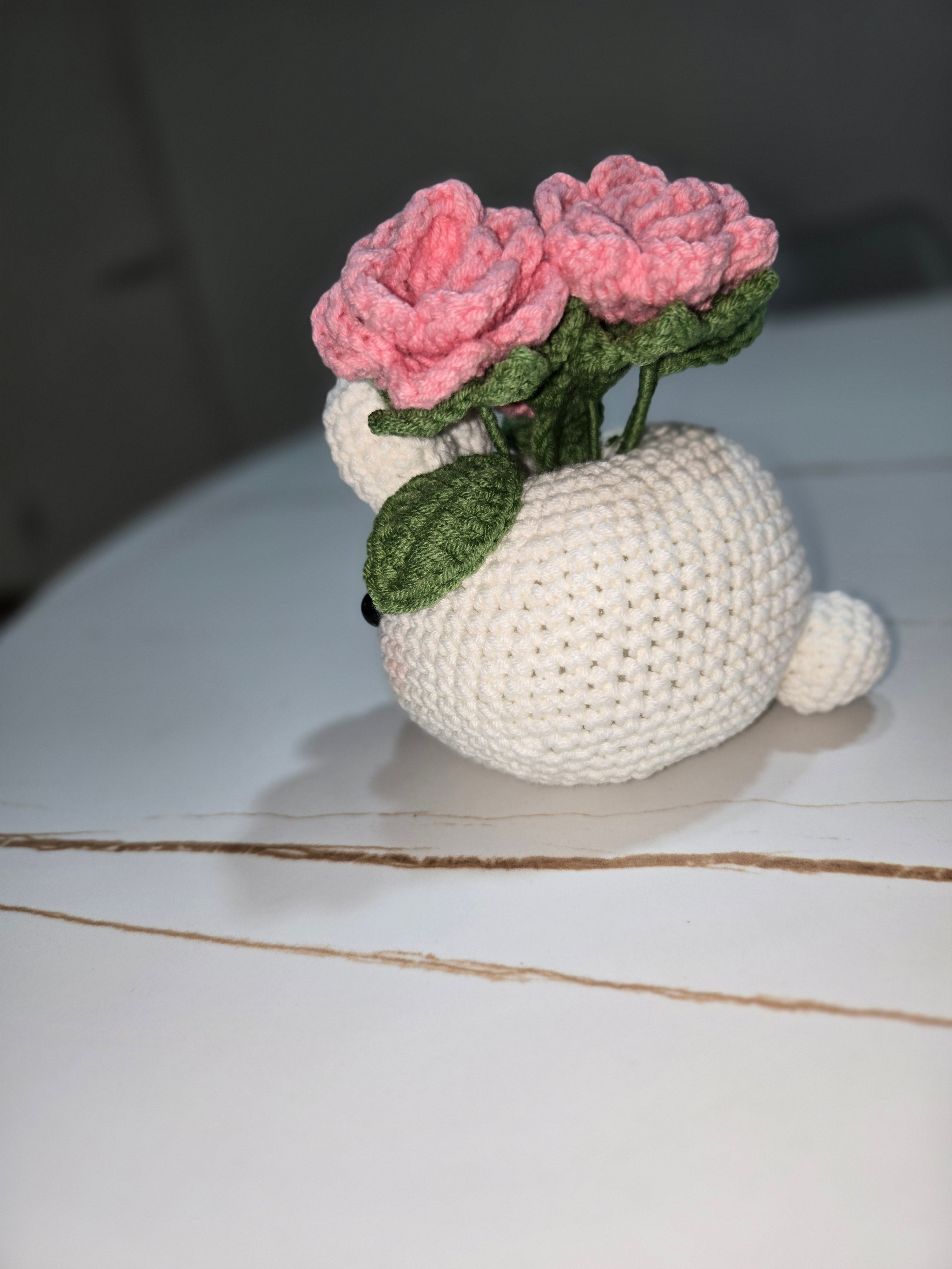 Handmade Crochet Bunny Pot with Roses