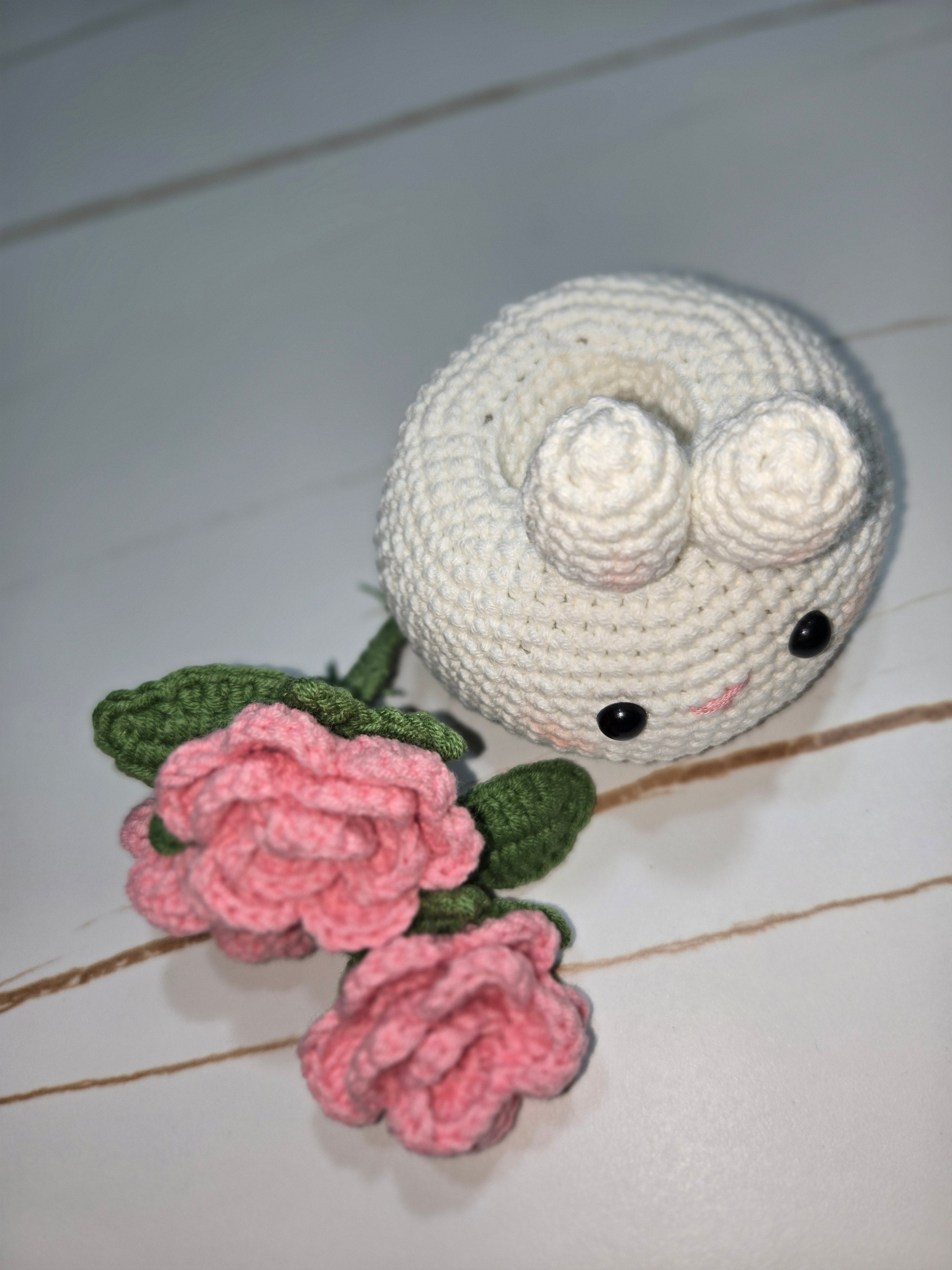 Handmade Crochet Bunny Pot with Roses
